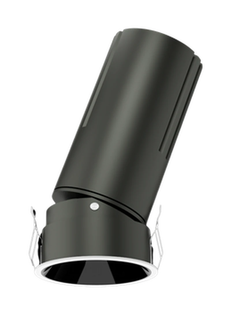 Black adjustable recessed downlight shown in full